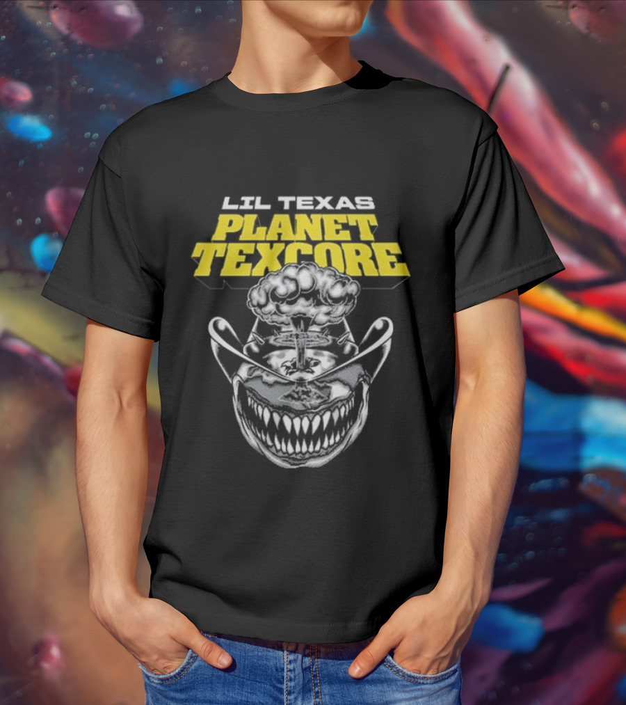 LIL TEXAS PLANET TEXCORE Smiling Skull With Mushroom Cloud And Cowboy Hat T-Shirt