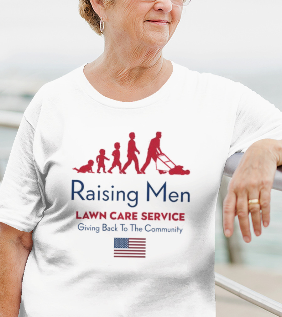 Raising Men Lawn Care Service Giving Back To The Community USA Flag Evolution T-Shirt