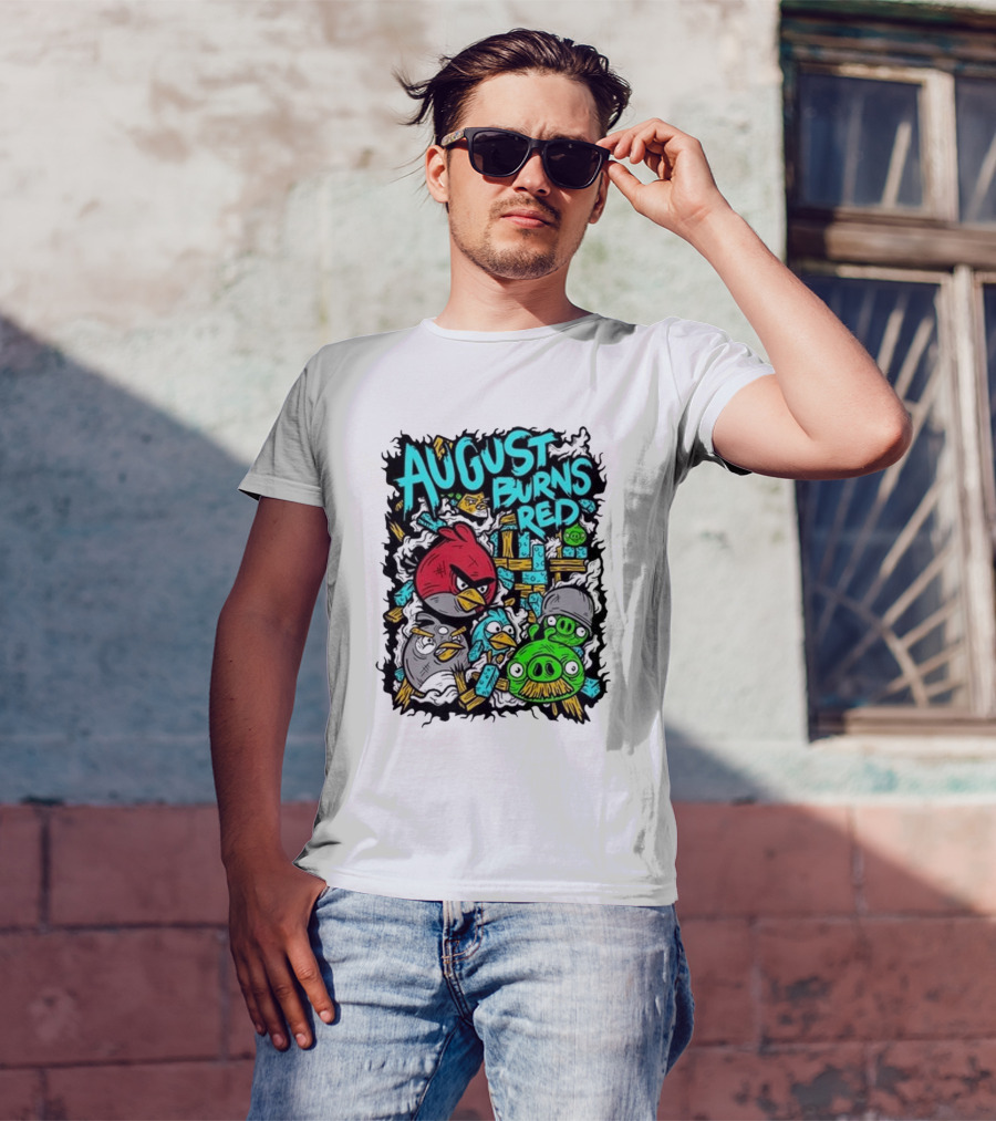 August Burns Red Angry Birds Throwback Collage With Pigs And Birds T-Shirt