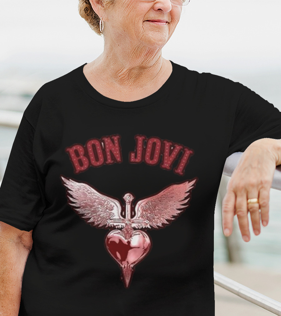 Bon Jovi Forever Red Winged Heart Dagger T-Shirt