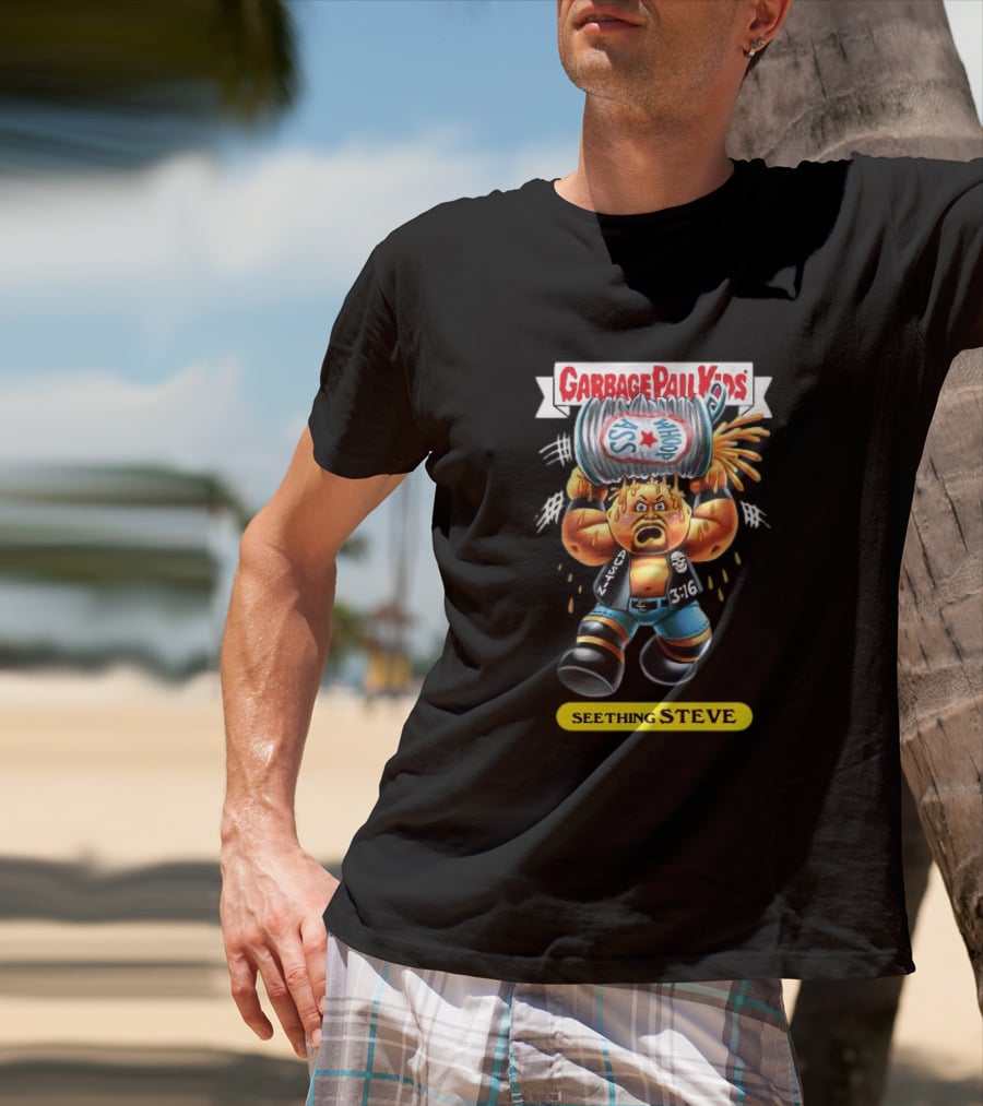 Garbage Pail Kids Seething Steve 3:16 Parody Character With Exploding Trash Can T-Shirt