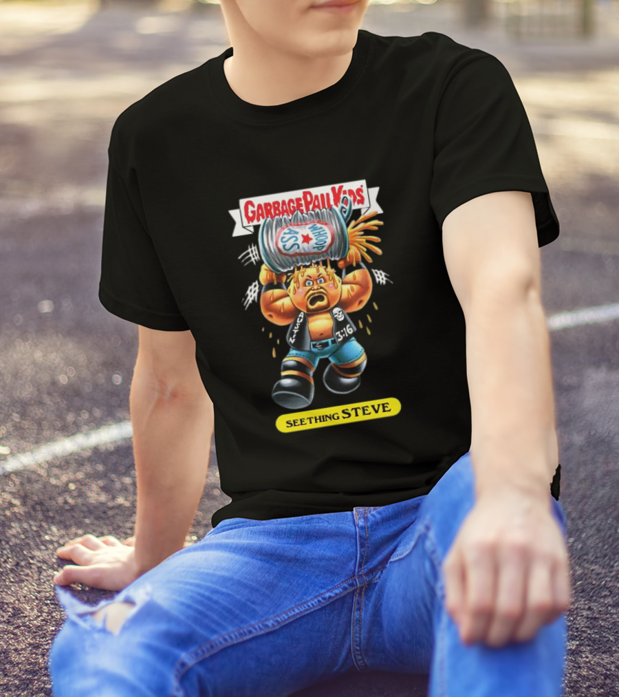 Garbage Pail Kids Seething Steve 3:16 Parody Character With Exploding Trash Can T-Shirt