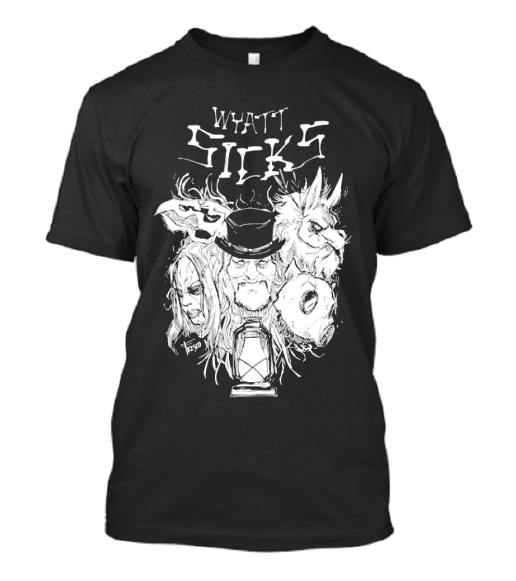 Wyatt Sicks Lantern And Masked Figures T-Shirt