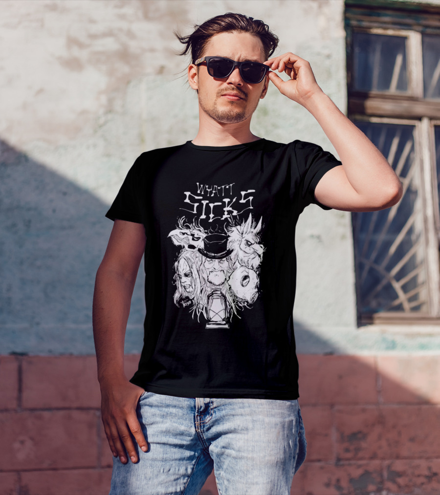 Wyatt Sicks Lantern And Masked Figures T-Shirt