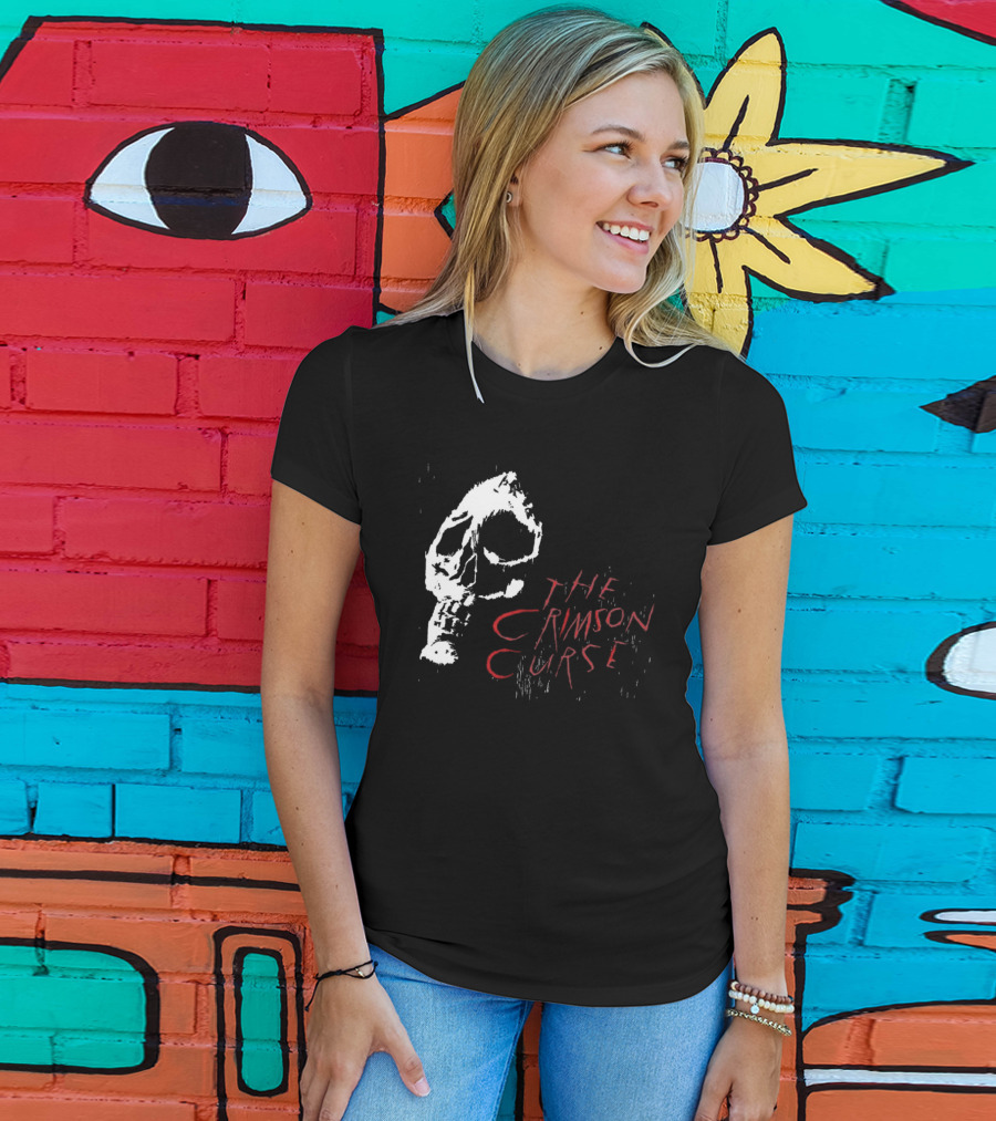 The Crimson Curse Skull White And Red Text With Skull T-Shirt
