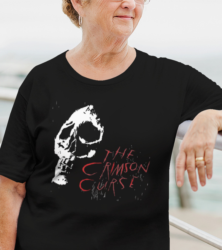 The Crimson Curse Skull White And Red Text With Skull T-Shirt