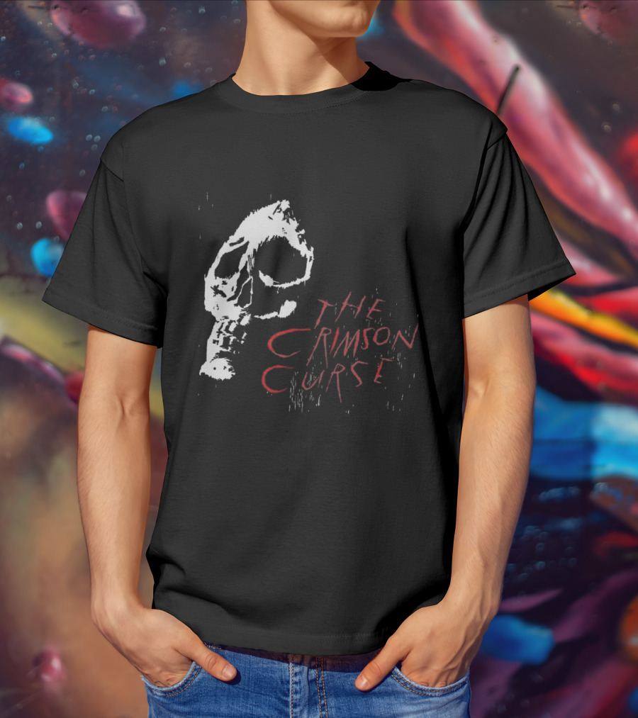 The Crimson Curse Skull White And Red Text With Skull T-Shirt