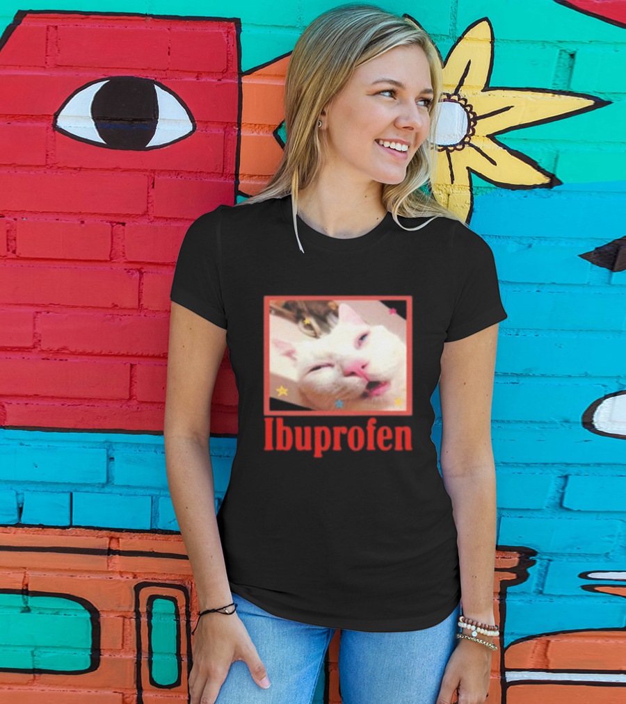 Ibuprofen Meme Cat With Distorted Face And Stars T-Shirt