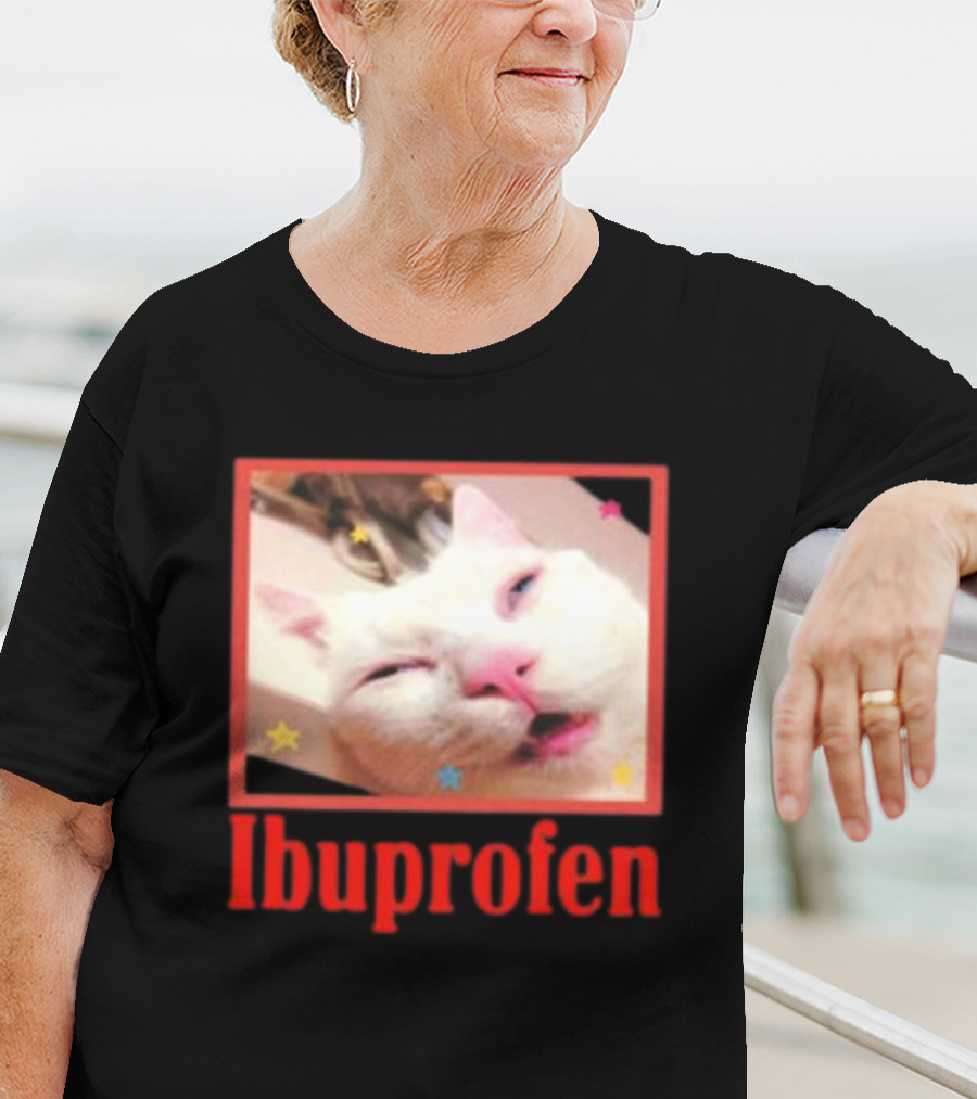 Ibuprofen Meme Cat With Distorted Face And Stars T-Shirt
