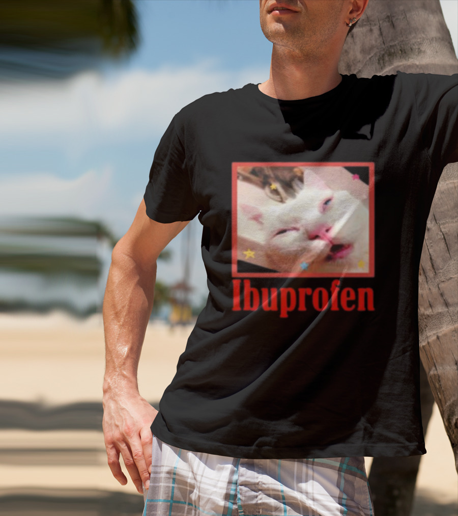 Ibuprofen Meme Cat With Distorted Face And Stars T-Shirt
