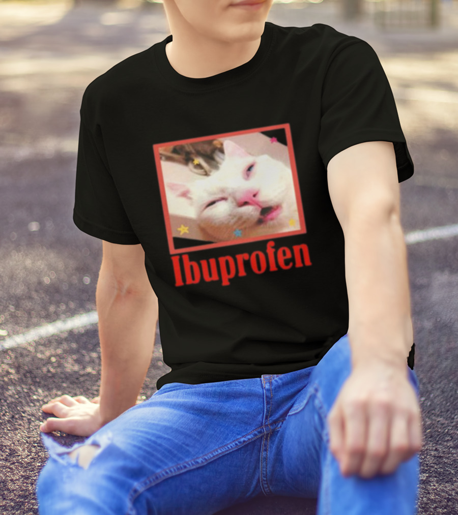 Ibuprofen Meme Cat With Distorted Face And Stars T-Shirt