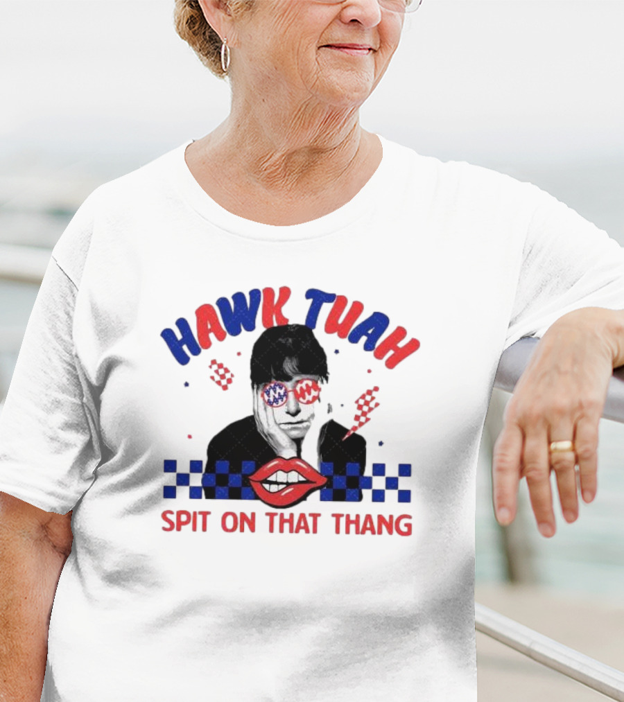 Hawk Tuah Spit On That Thang Lip Checkered Sunglasses T-Shirt