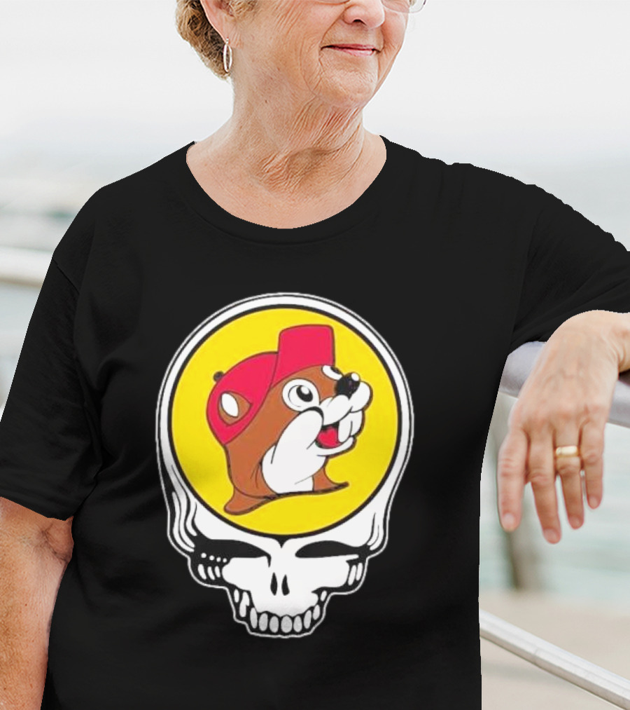 Buc-ee's Beaver In Grateful Dead Skull T-Shirt