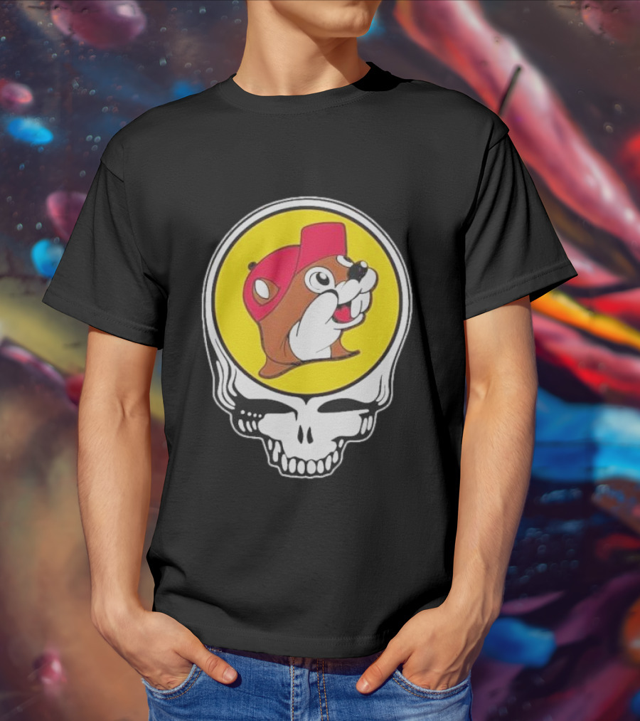 Buc-ee's Beaver In Grateful Dead Skull T-Shirt