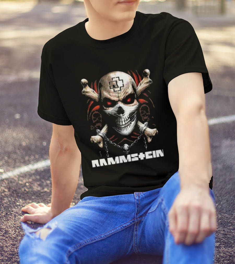 Rammstein Skull Crossbones Red Eyes Chain T-Shirt