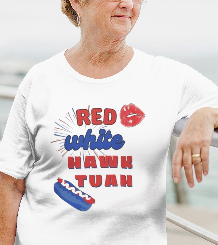 Red White Hawk Tuah Lips Hotdog T-Shirt
