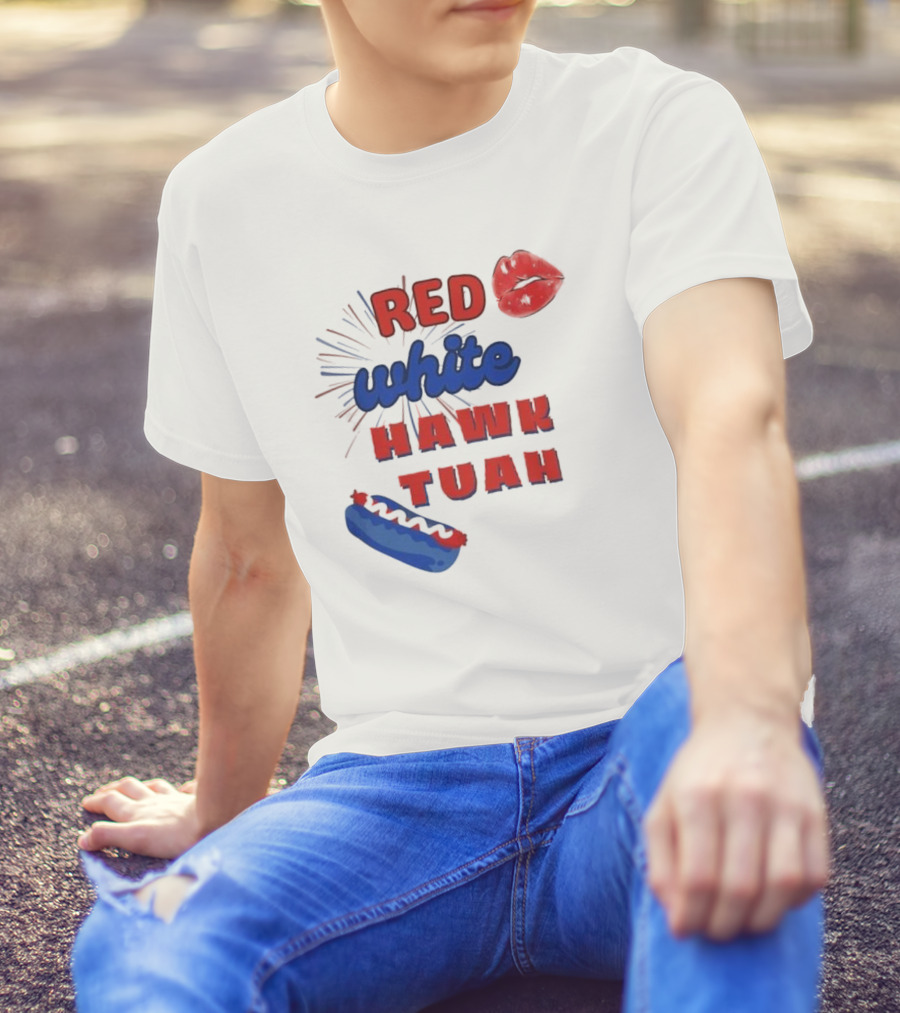 Red White Hawk Tuah Lips Hotdog T-Shirt