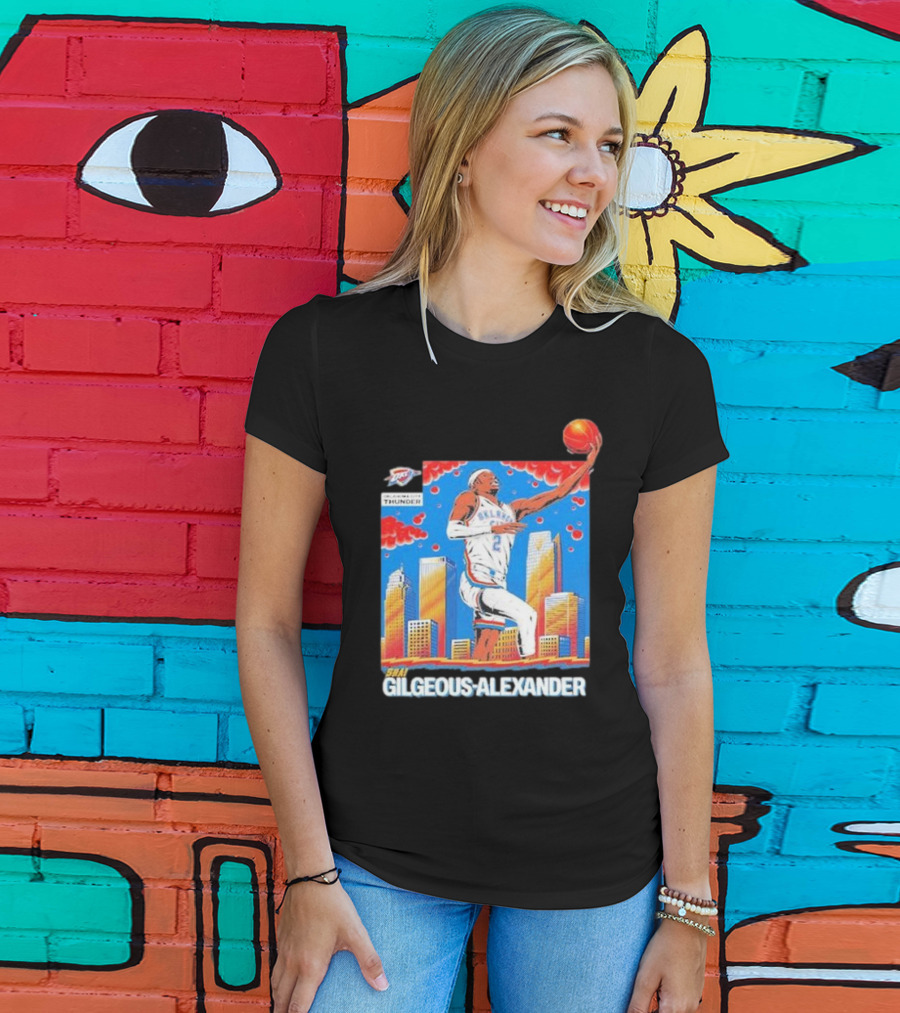 Oklahoma City Thunder Shai Gilgeous-Alexander Skyline Basketball Playoff T-Shirt