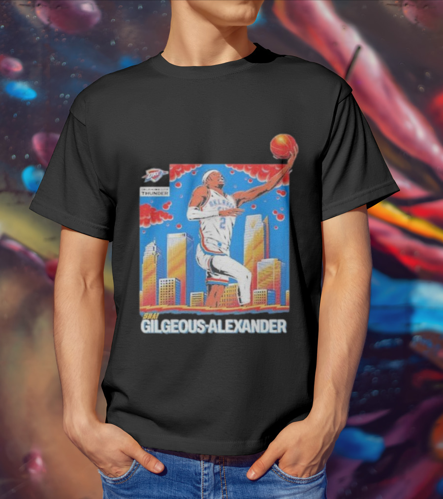 Oklahoma City Thunder Shai Gilgeous-Alexander Skyline Basketball Playoff T-Shirt