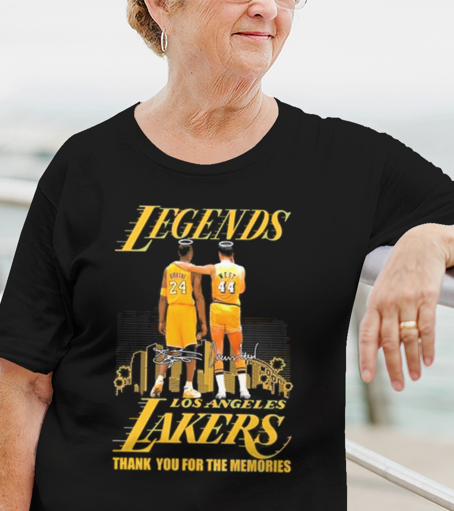 Legends Kobe Bryant Jerry West Los Angeles Lakers Thank You For The Memories Signatures T-Shirt