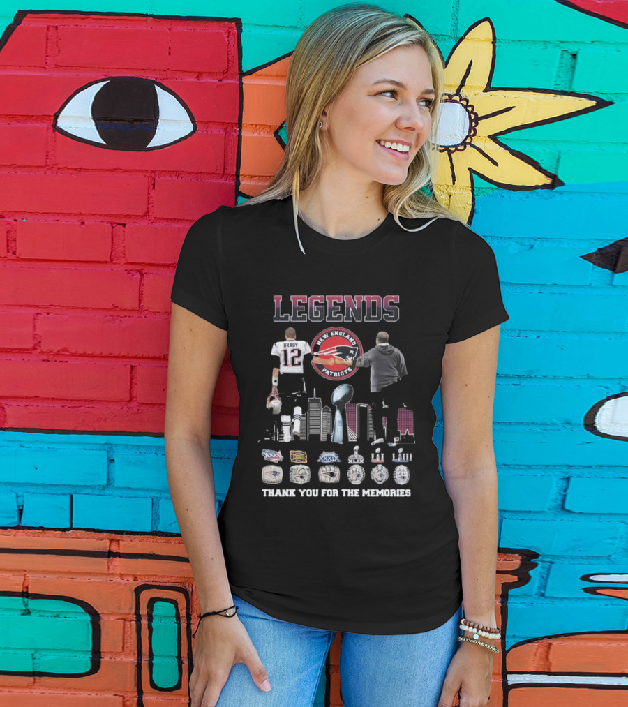 Legends New England Patriots Tom Brady Bill Belichick Thank You For The Memories Rings T-Shirt