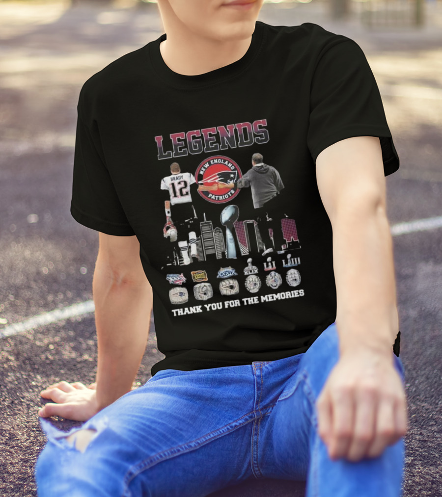 Legends New England Patriots Tom Brady Bill Belichick Thank You For The Memories Rings T-Shirt