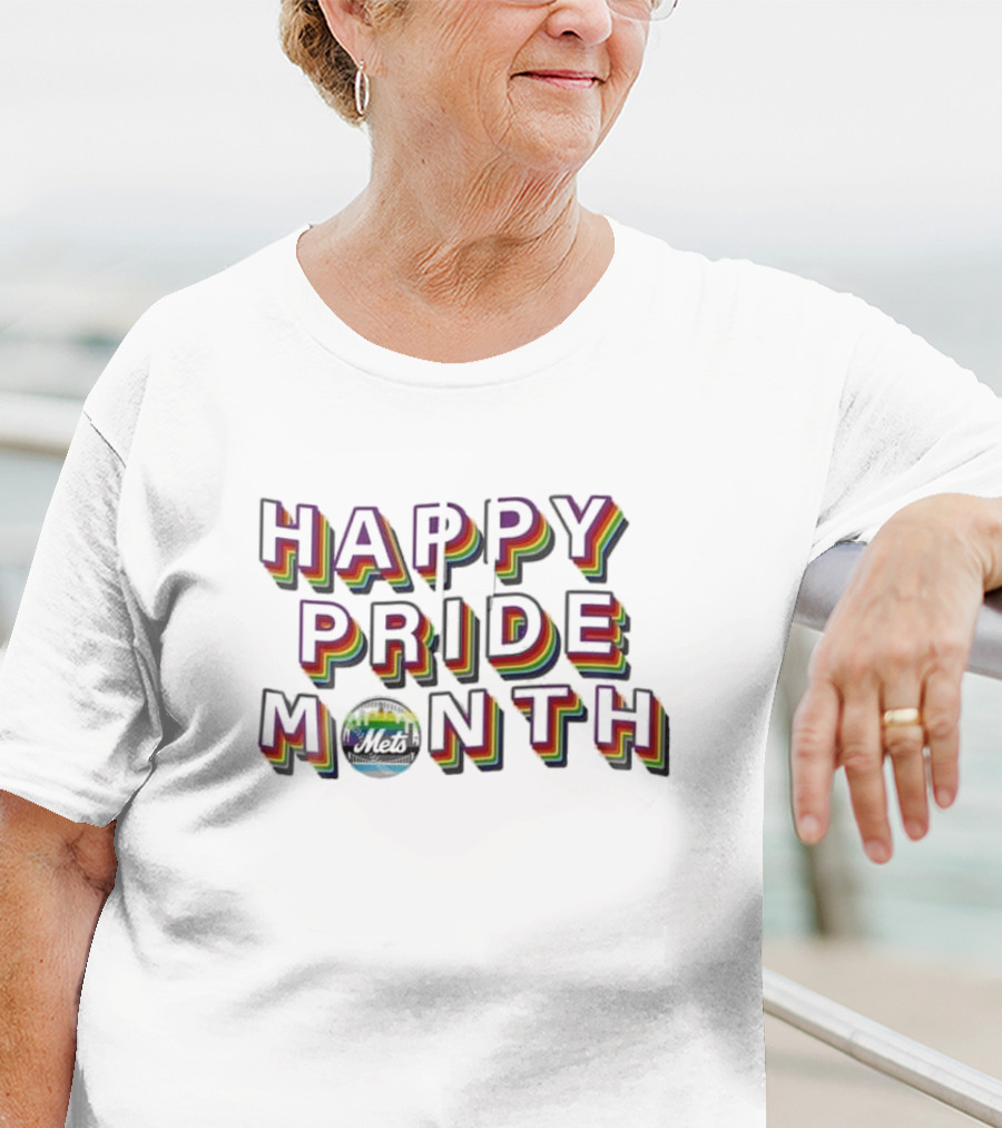 Happy Pride Month NY Mets Rainbow Lettering T-Shirt
