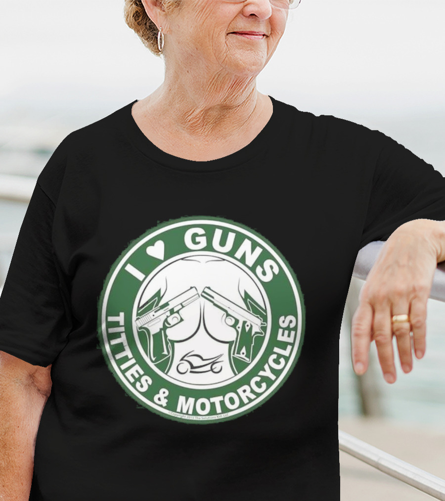 I Love Guns Titties Motorcycles Logo Circle T-Shirt
