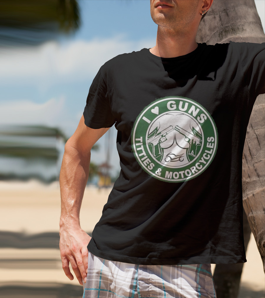 I Love Guns Titties Motorcycles Logo Circle T-Shirt