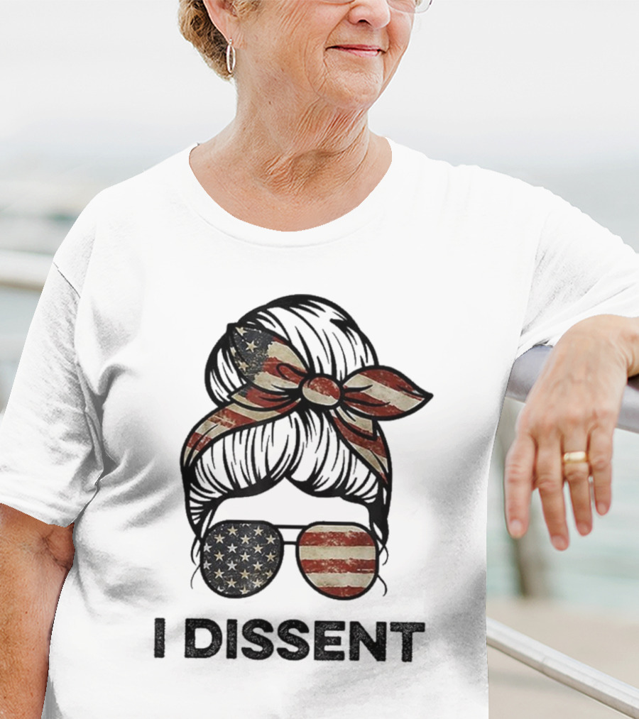 Messy Bun I Dissent USA Flag Vintage Sunglasses Bow T-Shirt