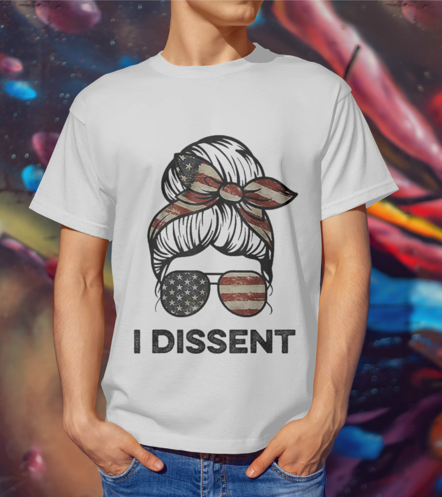 Messy Bun I Dissent USA Flag Vintage Sunglasses Bow T-Shirt
