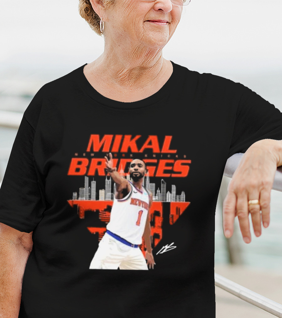 Mikal Bridges New York Knicks Skyline Signature Number 1 T-Shirt