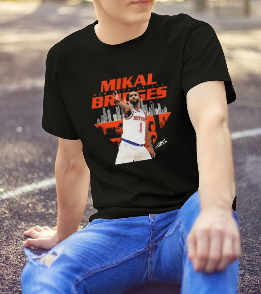 Mikal Bridges New York Knicks Skyline Signature Number 1 T-Shirt
