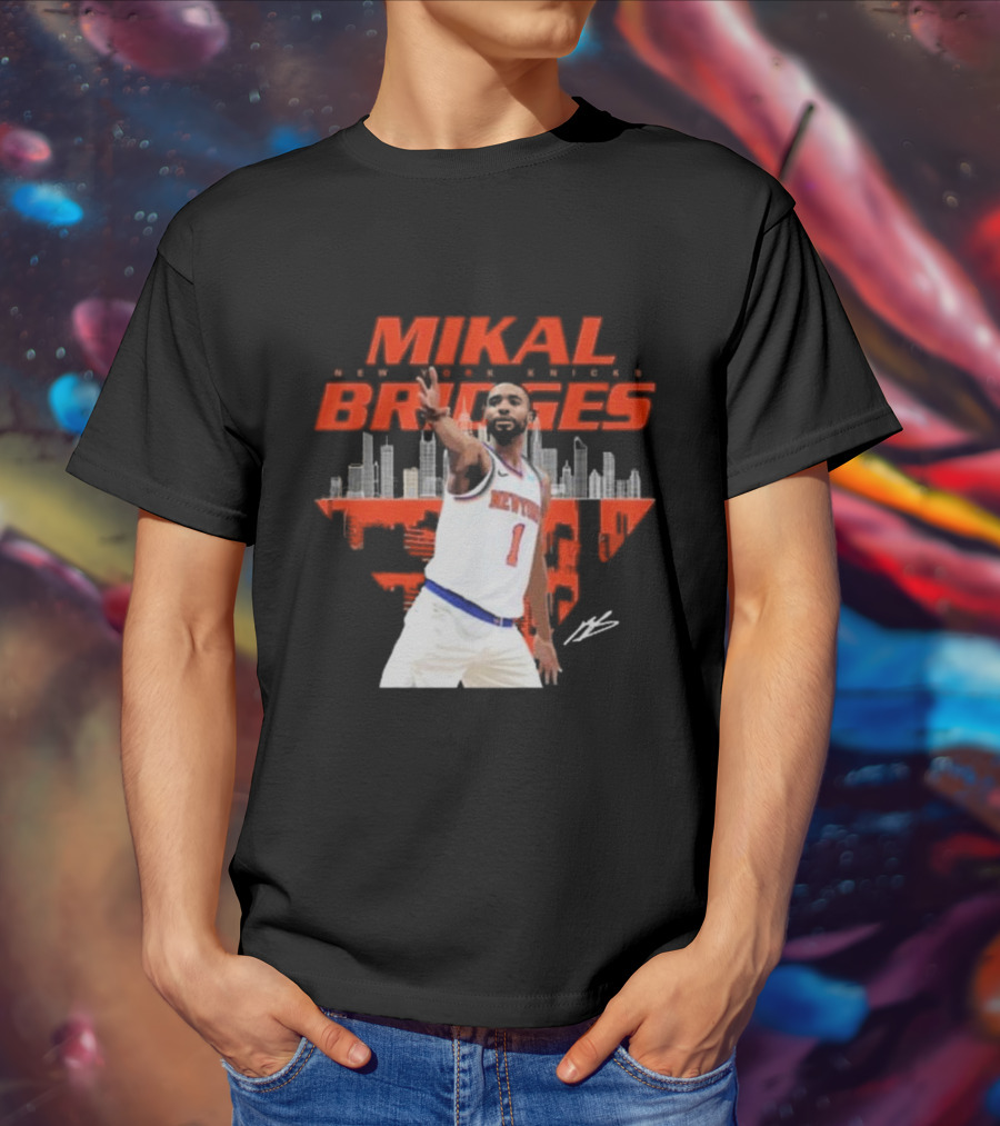 Mikal Bridges New York Knicks Skyline Signature Number 1 T-Shirt