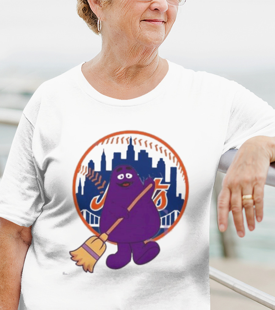 New York Mets Grimace Character Broom Sweep LFGM T-Shirt