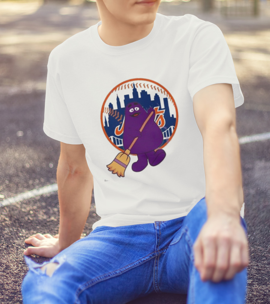 New York Mets Grimace Character Broom Sweep LFGM T-Shirt