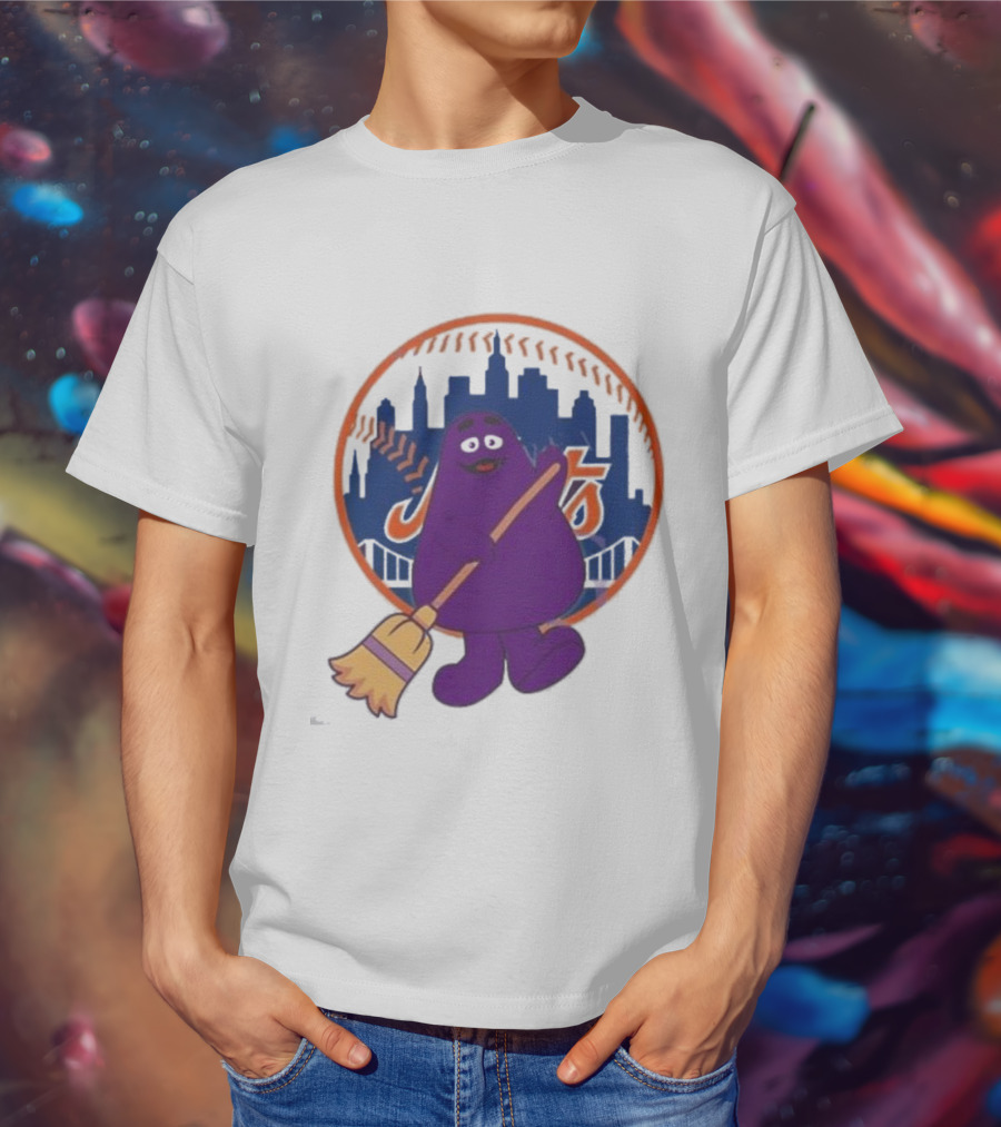 New York Mets Grimace Character Broom Sweep LFGM T-Shirt