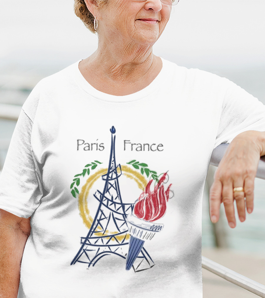 Paris France Eiffel Torch Olympic Laurel Icons T-Shirt