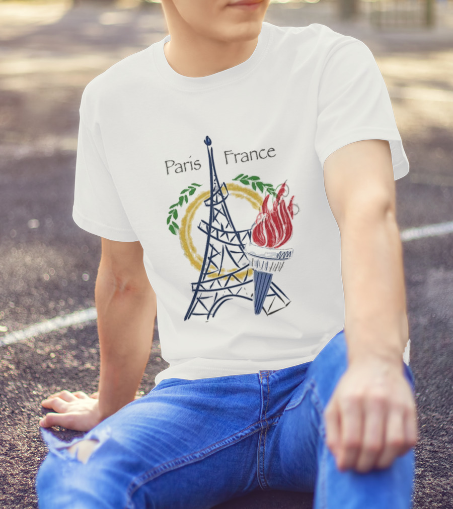 Paris France Eiffel Torch Olympic Laurel Icons T-Shirt