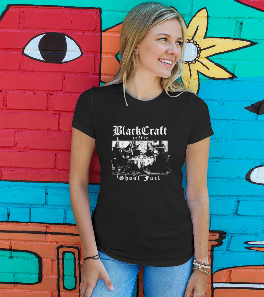 Black Craft Coffee Ghoul Fuel Witches Tea Party Scene T-Shirt