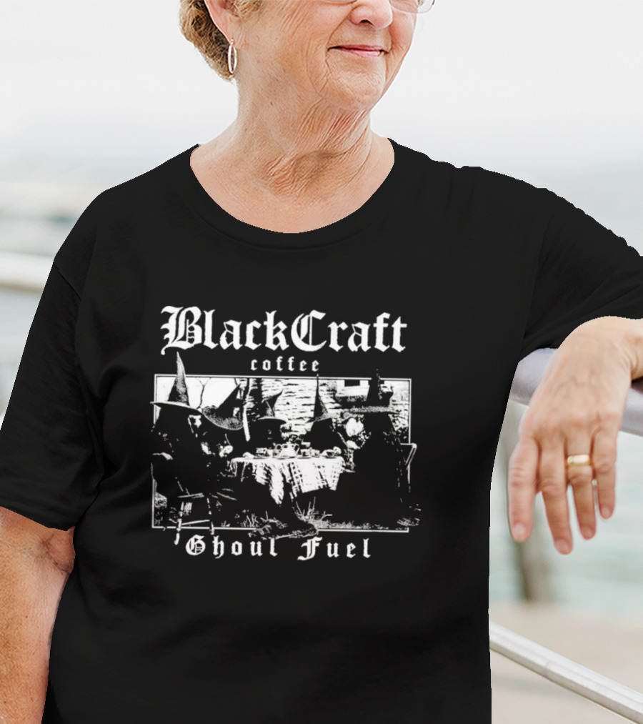 Black Craft Coffee Ghoul Fuel Witches Tea Party Scene T-Shirt