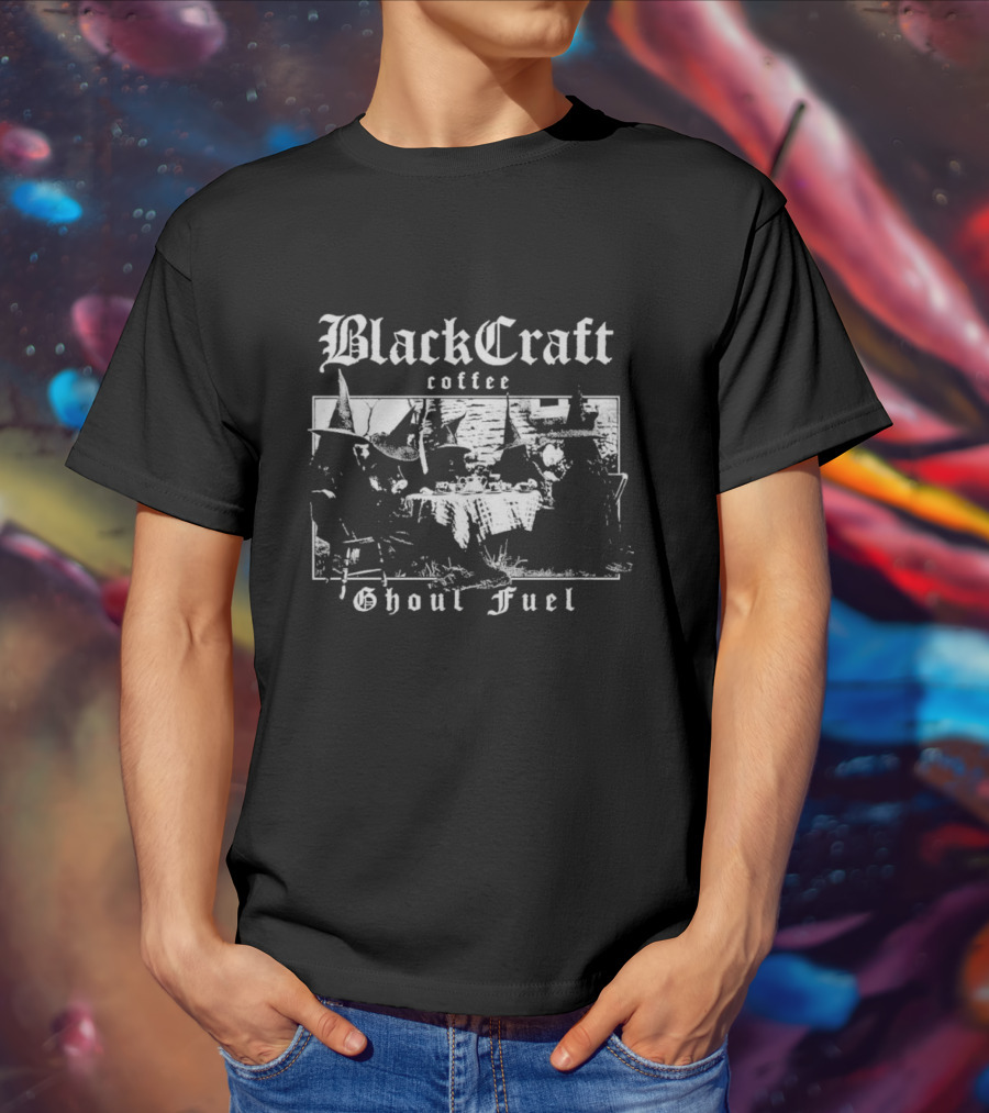 Black Craft Coffee Ghoul Fuel Witches Tea Party Scene T-Shirt