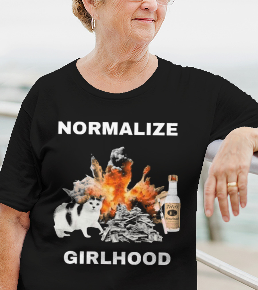 Normalize Girlhood Explosion Cat Tito's Bottle T-Shirt
