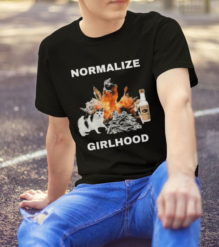 Normalize Girlhood Explosion Cat Tito's Bottle T-Shirt