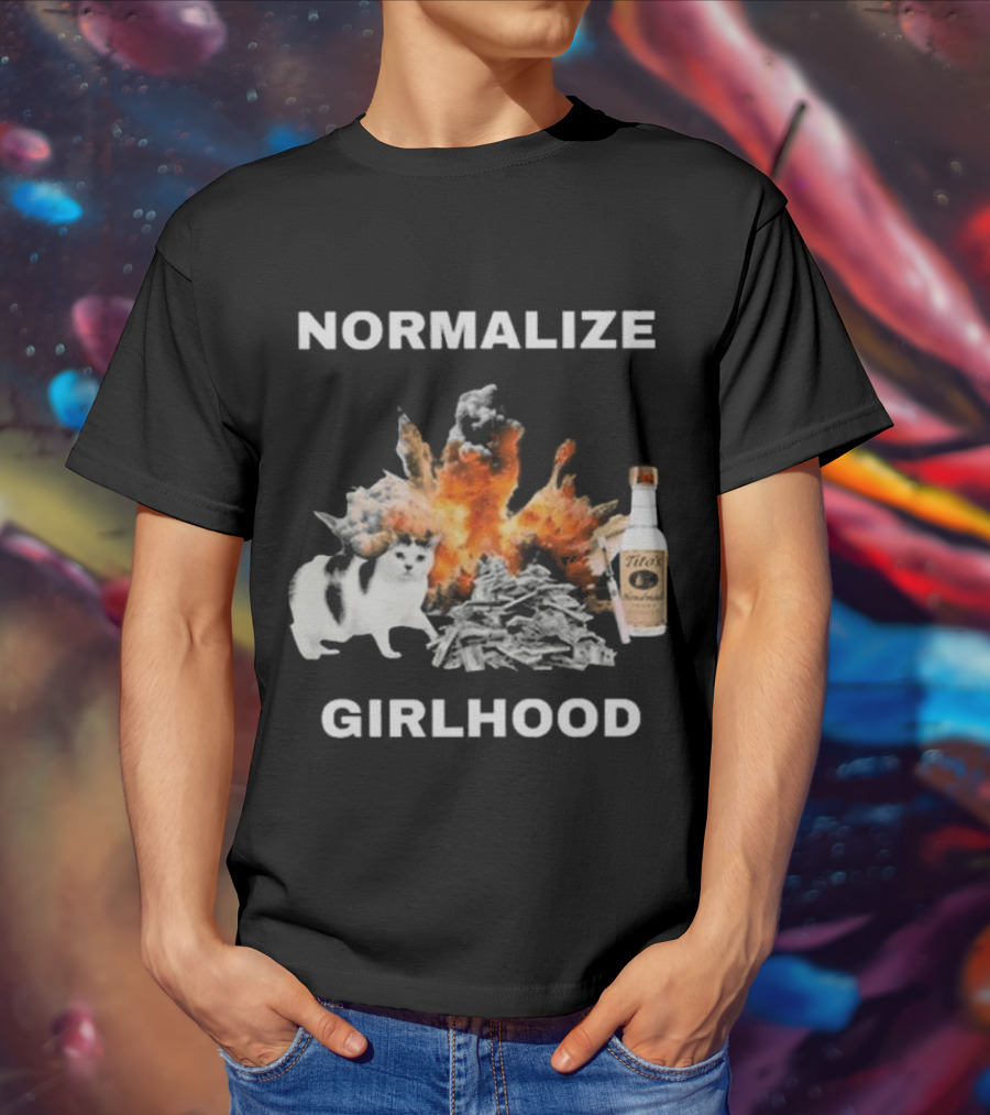 Normalize Girlhood Explosion Cat Tito's Bottle T-Shirt