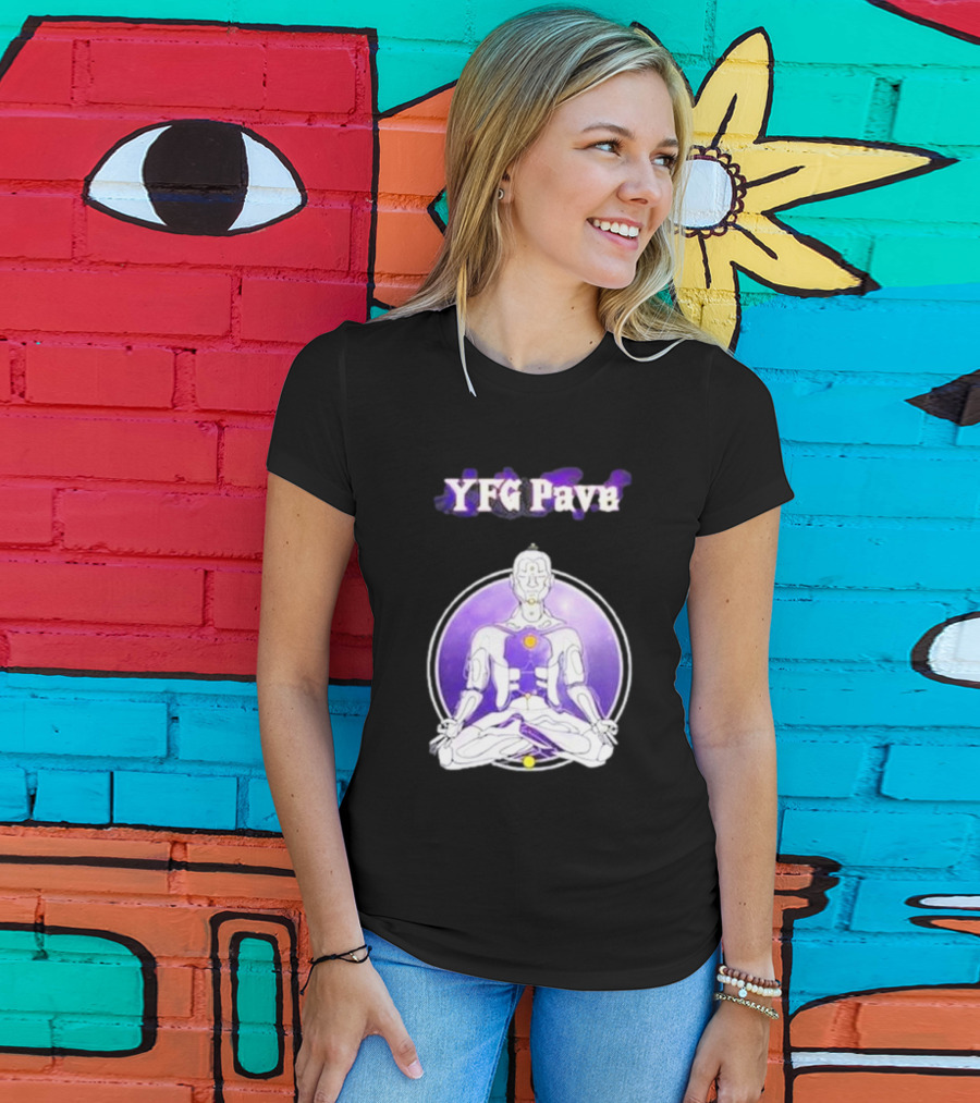 YFG Pave 444 Meditating Robotic Figure Purple Mandala T-Shirt