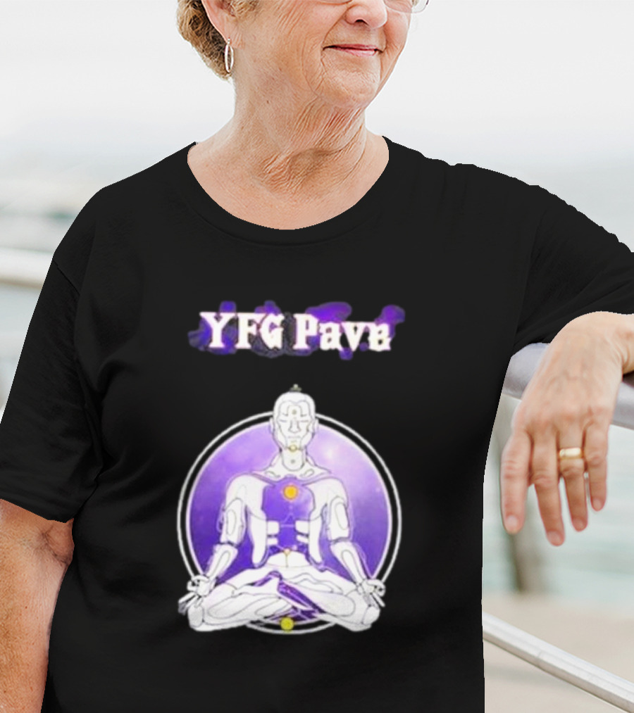YFG Pave 444 Meditating Robotic Figure Purple Mandala T-Shirt