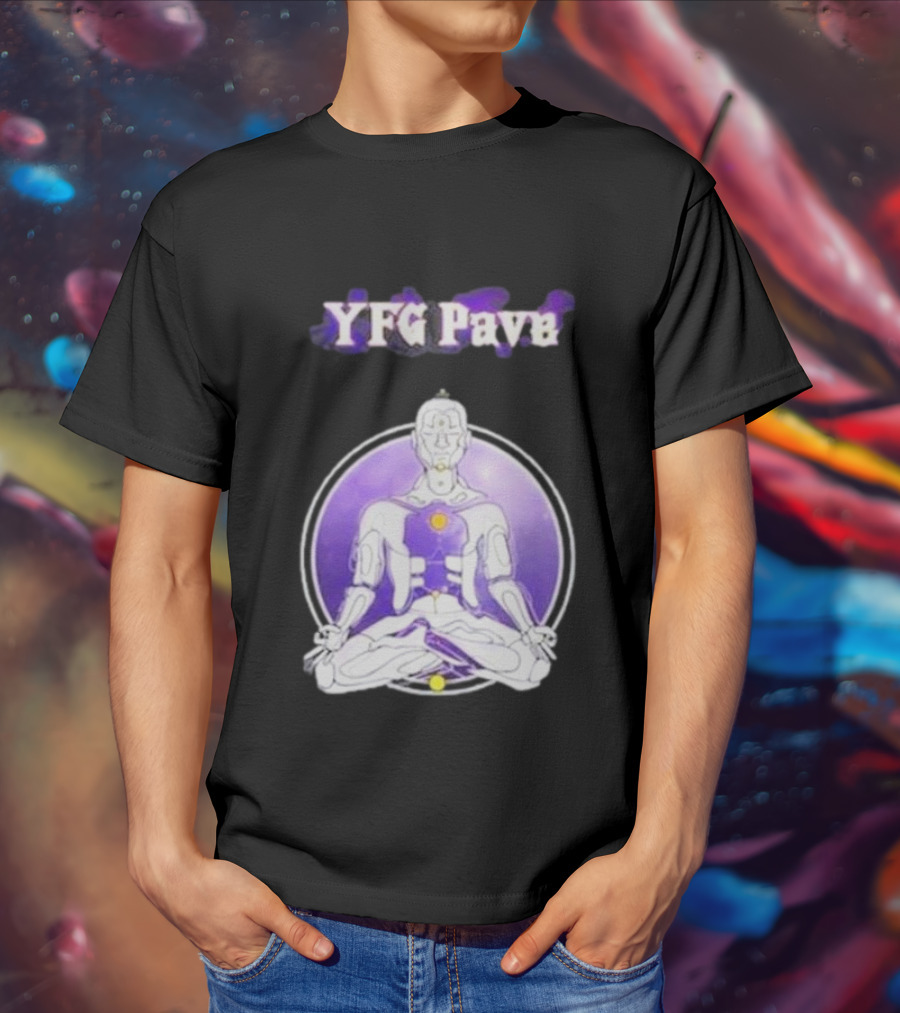 YFG Pave 444 Meditating Robotic Figure Purple Mandala T-Shirt