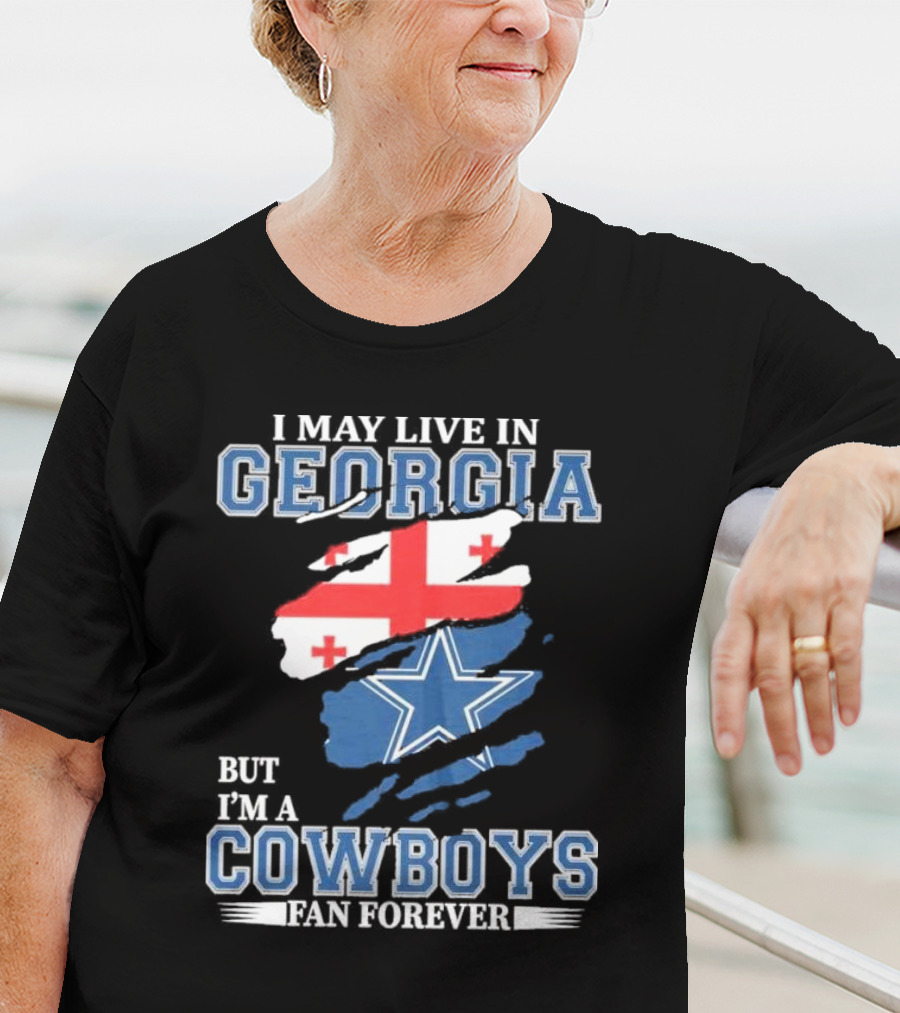 Dallas Cowboys Fan Forever Living In Georgia With Star And Flag Elements T-Shirt