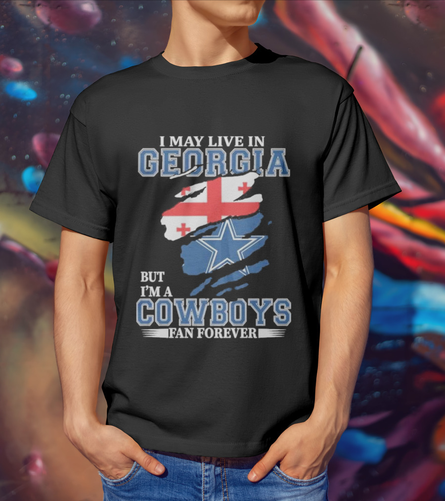 Dallas Cowboys Fan Forever Living In Georgia With Star And Flag Elements T-Shirt